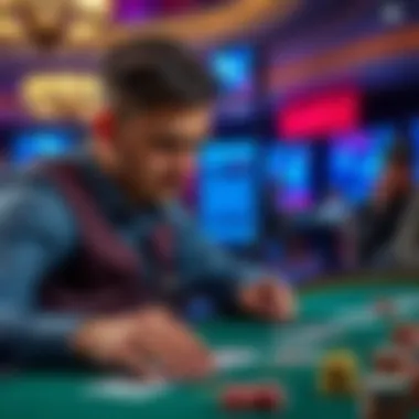 A player focused on a blackjack table with cards displayed