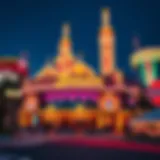 Exterior view of a Bossier casino, showcasing its vibrant architecture and lighting at night