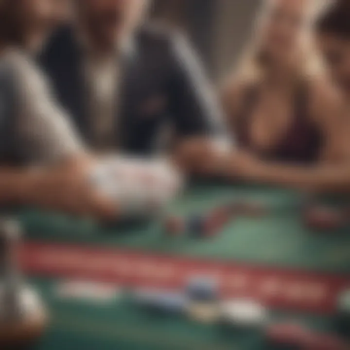 Close-up of a blackjack table with enthusiastic players