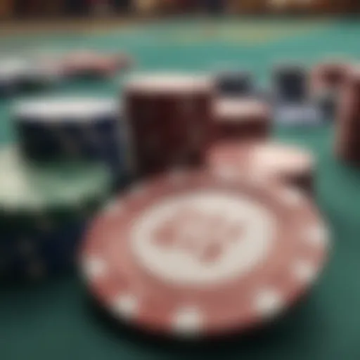 Close-up view of poker chips on a casino table