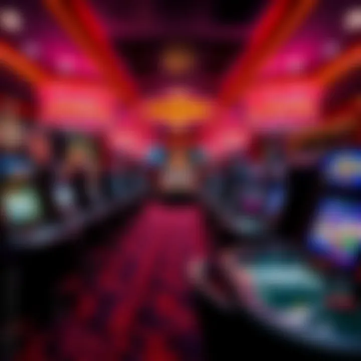 A vibrant virtual casino environment showcasing various game types.