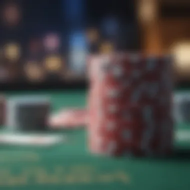 Close-up of poker chips and cards in a digital environment