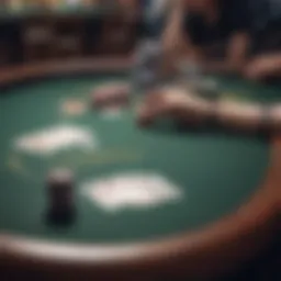 A sleek poker table set up for a game with cards and chips arranged neatly.