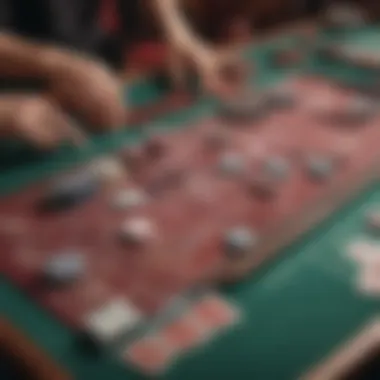 A vibrant table setup featuring Pai Gow Poker chips and cards