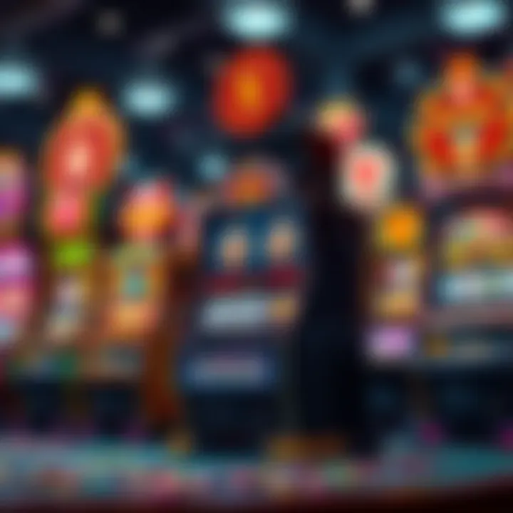 A vibrant display of various slim slot machines showcasing intricate designs