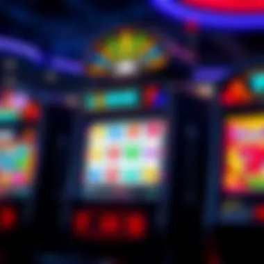 Vibrant slot machine display with various symbols