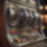A close-up of a vintage slot machine showcasing intricate designs and mechanisms.