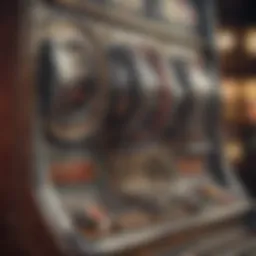 A close-up of a vintage slot machine showcasing intricate designs and mechanisms.