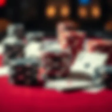 A close-up of poker chips and cards on a table, emphasizing strategy