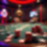 Online poker table with cards and chips