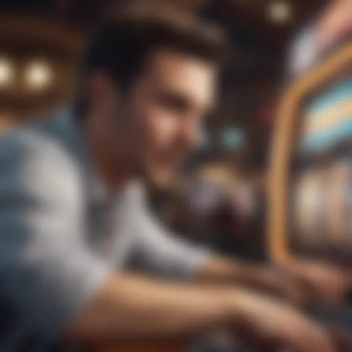 A detailed view of a player engaged with an exciting slot game, highlighting their focus and excitement.