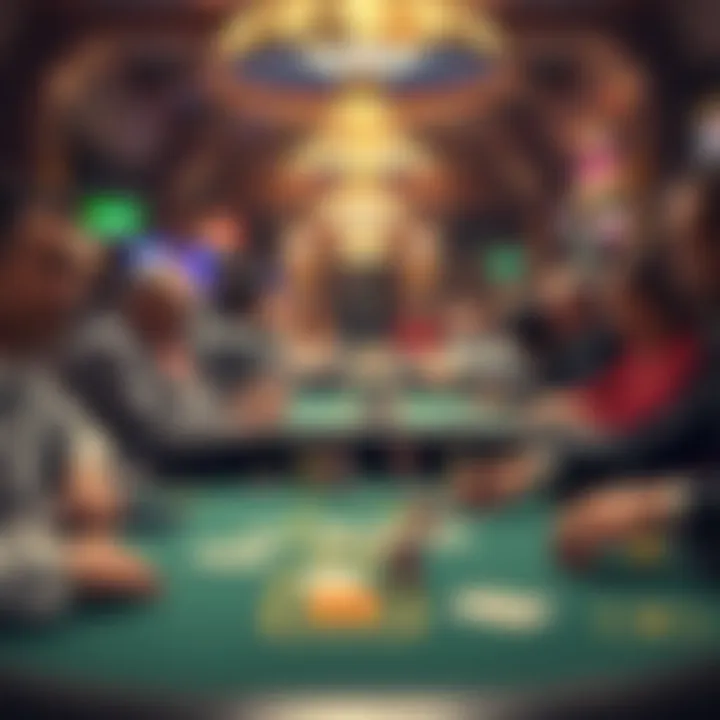 Overview of a poker table with players engaged in a competitive game.