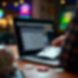 A digital representation of online lottery tickets being purchased on a laptop.