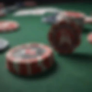 A close-up of poker chips and cards set against a green felt table