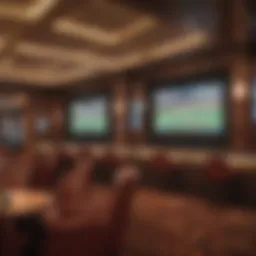 Interior view of the Hollywood Casino Grantville sportsbook showcasing betting screens and seating.