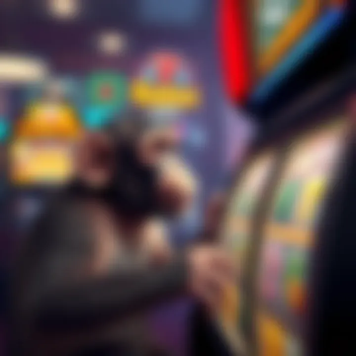 A whimsical illustration of a monkey interacting with a slot machine