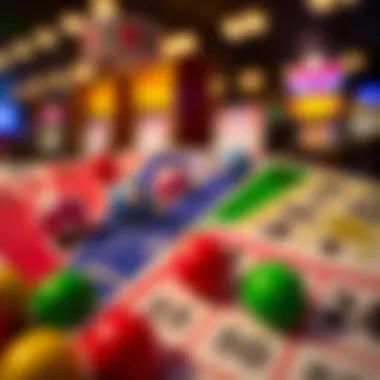 Colorful Bingo Cards Ready for Play Close-up of colorful bingo cards and markers