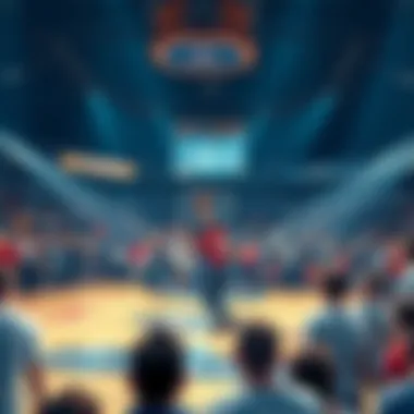 Vibrant illustration of a basketball court filled with excited fans