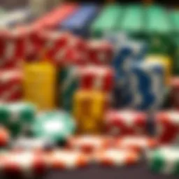 A beautifully organized poker chip set arranged by color and denomination.