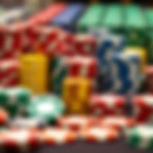 A beautifully organized poker chip set arranged by color and denomination.