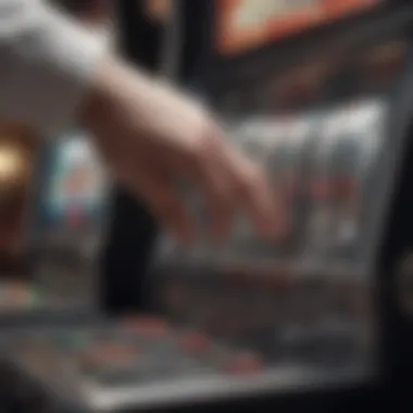 Player's hand reaching for a lever on a classic slot machine