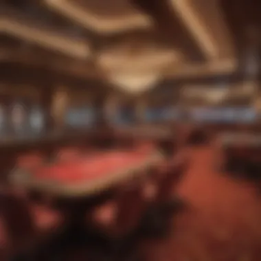 Interior of a luxurious casino boat showcasing gaming tables