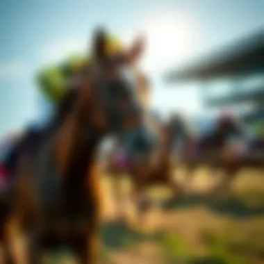 A close-up of a jockey guiding their horse on the track, showcasing the intensity of live racing