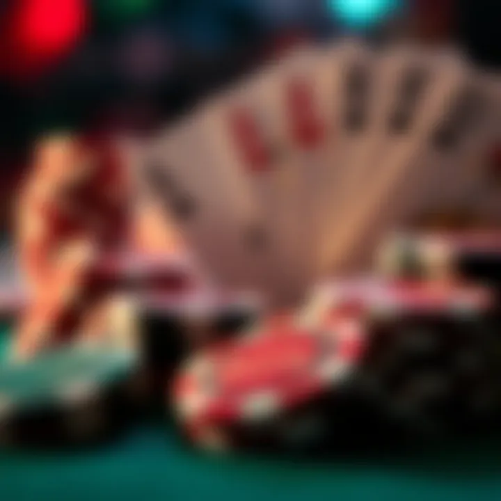 A close-up of poker chips and cards reflecting tension.