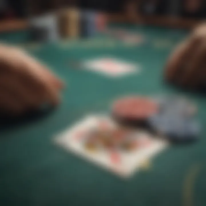 A close-up of betting chips and a poker table.