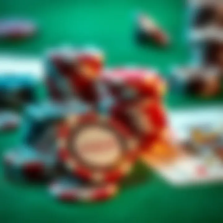 A close-up view of Texas Hold'em chips and cards