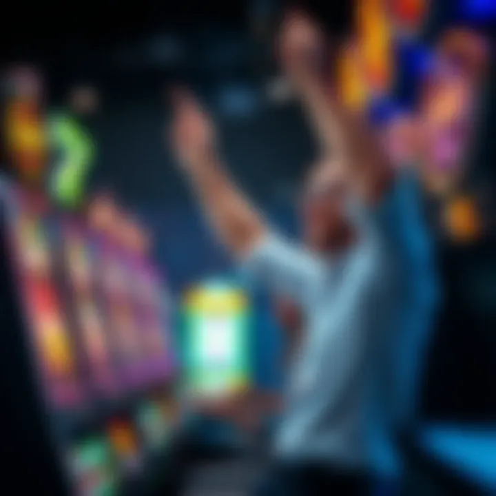 Player celebrating a win at a dollar slot machine