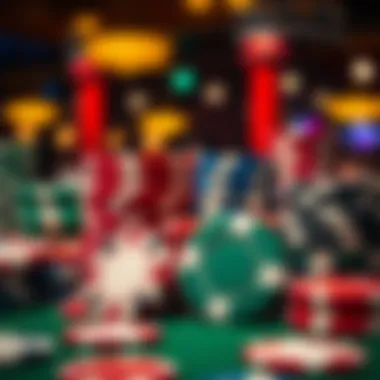 An elegant display of various types of poker chips used in a casino setting.