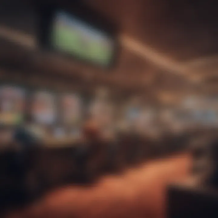 A traditional sportsbook environment with enthusiastic bettors and live sports on screens.